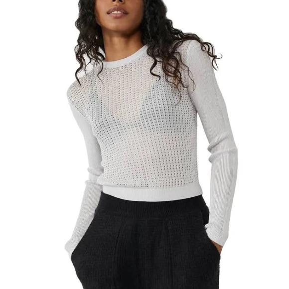 Free People size Small H20 Crew Netted Knit Cropped Pullover - Picture 1 of 12